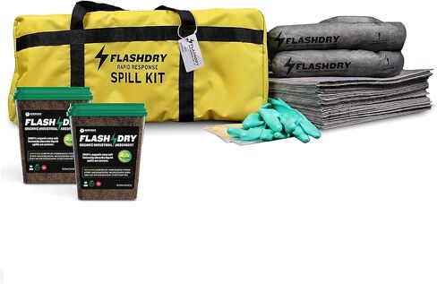 1 Flashdry Pro Portable Complete Spill Kit Includes Yellow Duffle, Bag Tag, 15 Absorbent Pads, 2 3" x4' Sorbent Socks, Disposal Bags, Nitrile Gloves, 2 5L Buckets of 100% Organic, Lightweight Coir in Saudi Arabia