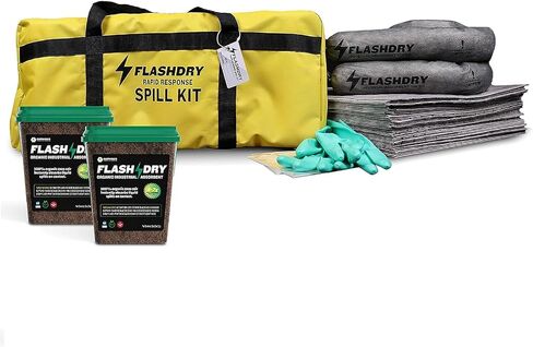 1 Flashdry Pro Portable Complete Spill Kit Includes Yellow Duffle, Bag Tag, 15 Absorbent Pads, 2 3" x4' Sorbent Socks, Disposal Bags, Nitrile Gloves, 2 5L Buckets of 100% Organic, Lightweight Coir in Saudi Arabia