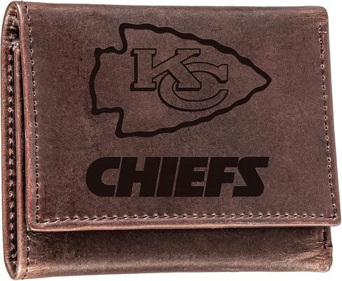 Evergreen Team Sports America NFL Kansas City Chiefs Brown Wallet | Tri-Fold | Officially Licensed Stamped Logo | Made of Leather | Money and Card Organizer | Gift Box Included in Saudi Arabia