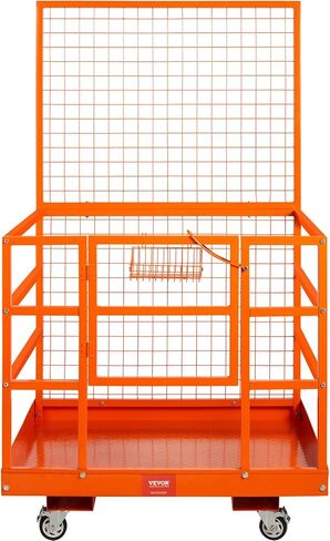 VEVOR Forklift Safety Cage, Forklift Man Basket 1400lbs Capacity, 43"x45" Forklift Work Platform with Safety Harness & Lock, Drain Hole & Wheels & Tool Basket, Perfect for Aerial Work in Saudi Arabia