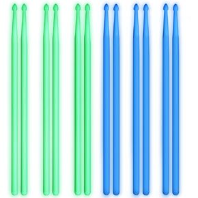 6 أزواج من أعواد الطبل المضيئة 5 أمبير من YOUEON تتوهج في الظلام، 16 بوصة من أعواد الطبل مع مقبض مضاد للانزلاق لموسيقى الجاز والشعبية وفرقة الروك والأماكن الصغيرة والأداء الصوتي، باللون الأخضر والأزرق in Kuwait