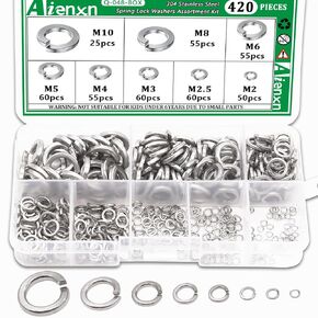 360PCS Flat Washer and Spring Lock Washers Assortment Kit, 304 Stainless Flat Washers for Screws, 7 SAE Sizes Washers for Bolts -1/2, 3/8, 5/16, 1/4, 10#, 8#, 6#, Lock Washer Set