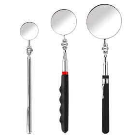 3 Pack Stainless Steel Mechanic Mirror Telescoping Inspection Mirror Extendable Mirror Round Mirror Inspection Tool for Check Observe Vehicle Small Part Eyelashes Mouth