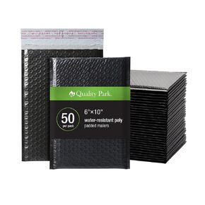 Quality Park Bubble Mailers, 6" x 9", Black Poly Mailers, Padded Envelopes, Shipping Bags, Water Resistant, Self Seal, 50 Per Box (1002351)