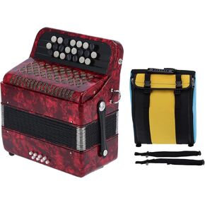 Accordion, 22 Key 8 Bass Button Accordion with Bag, Beginner Adult Professional Accordion, Rich Timbre With Shoulder Strap Comfortable ＆ Sensitive Button (Red)