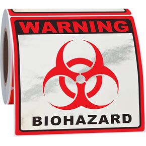 Biohazard Stickers 3" X 3" Inch - Reflective Silver with Red Biohazard Symbol - Roll of 250 Labels for Medical, Industrial Use & More - Danger Biohazard Hazardous Warning Label Stickers