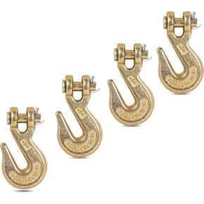 5/16" Clevis Grab Hooks (4 Pack) Heavy Duty Chain Hook for 5/16 Inch Grade 70 Chain Forged Alloy Steel- for Trailer Truck Transport - Yellow Chromate Finish - 5,400 lbs