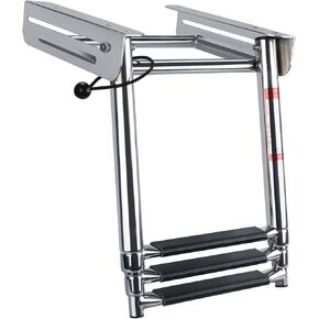 Boat Dive Ladder,3 Step Stainless Steel Telescoping Ladder,Under Platform Boat Ladder,Folding Boarding Ladder for Marine Boat,Pontoon Boat