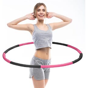 Weighted Hula Hoop Set with Jump Rope - Adults Weight Loss Fitness Ring 2.2 lbs - Smart Waist Exercise Workout Hoola Hoops for Adult Women Training at Home - Best Large Pink Hoop Trainer