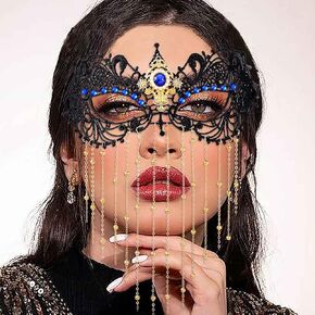 Tgirls Rhinestone Masquerade Mask Tassel Beaded Masquerade Lace Masks Crystal Face Mask Costume Party Eye Mask