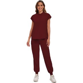 Scrub for Women Set - Stretch Scrub Top & Jogger Pants Mandarin Collar Anti-Wrinkle Scrub Suit Medical Uniform