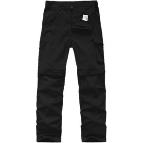 linlon Kids' Cargo Pants, Boy's Casual Outdoor Quick Dry Waterproof Hiking Climbing Convertible Trousers #9016-Black-XL