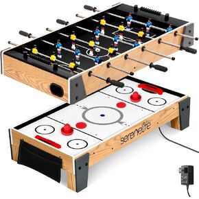 SereneLife 38" Table Top Air Hockey and 40" Foosball Set, 2-in-1 Swivel Game Table with Soccer Balls, Pushers, and Pucks for Game Rooms, Arcades, Bars, Parties, Family Gatherings