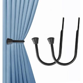 2PCS Black Curtain Holdbacks - Metal Decorative Curtain Hooks for Drapes, Curtain Tiebacks Clips Wall Mounted Curtain Tie Holders, Curtain Pull Backs Drapery Hooks with Screw for Wall