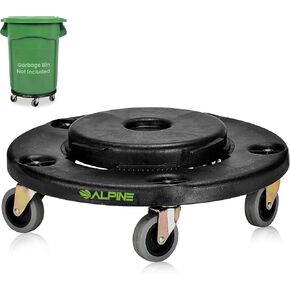 Alpine Rolling Brute Trash Can Dolly - Trash Can Dolly with Wheels/Trash Can Roller Base for Round 20, 32, 44, or 55 Gallon Garbage Bins, Heavy Duty Holds Up to 500lbs (Black)