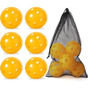 Urspasol Plastic Practice Softball 11 inch 6 Pack Oversized Baseball with Mesh Bag 26 Holes with Highly Bounce High Visibility for Batting Practice or Backyard Play Yellow