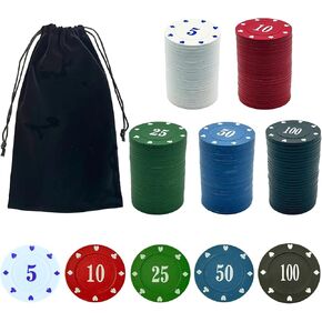 SEETOOOGAMES Casino Poker Chips Denominations - 125pcs Plastic Poker Chips Set with Numbers Decorations for Gambling Blackjack Mahjong Theme Game Night