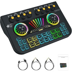 Gaming Audio Mixer, tenlamp X3 Streaming Mixer with Audio Interface BT SoundBoard Voice Changer Sound Card, Studio Beginner Podcast Mixer Equipment for PC Phone Live Streaming Podcasting Recording