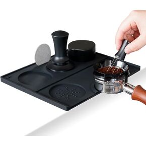 Espresso Tamping Mat - Espresso Tamping Station Food Grade Silicone Coffee Tamper Mat Espresso Accessory for Baristas Home Kitchen Bar Coffee Shop 9.84Inch x 7.87Inch (Black)