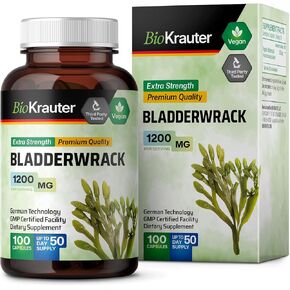 Bladderwrack Capsules - Premium Vegan Supplement - Potent Formula from Natural Marine Source of Iodine - 1200 mg per Serving - 100 Veggie Capsules