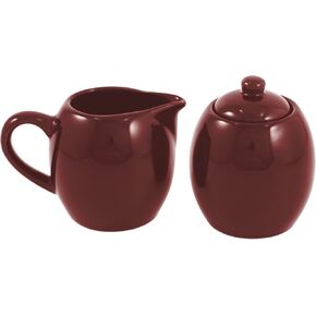 Burgundy Ceramic Creamer and Sugar Service Set with Lid