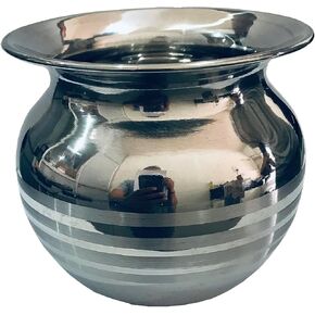 Stainless Steel Pooja Lota Kalash Lota Utensil Vessel Temple Pooja Kalash for karwa chauth Pooja Hindu Festival Puja (No.- 9) Capacity - 450 ML