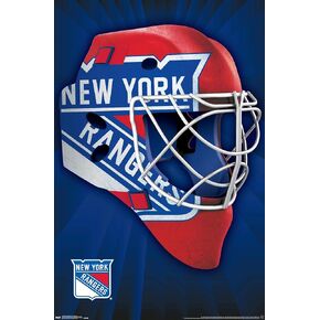 Trends International NHL New York Rangers - Mask 16 Wall Poster, 14.725" x 22.375", Barnwood Framed Version