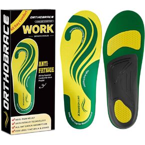 Work Boot Insoles for Standing All Day, Medium and High Arch Support Orthotic Shoe Inserts Relief Plantar Fasciitis, Heel Pain, Flat Feet, Men Women Anti Fatigue Work Insoles for Gel Pad-S