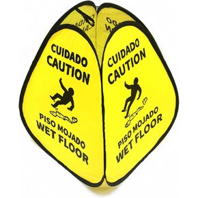 Kraken Sign Co - EXTRA LARGE Pop-up Signs, Yellow 4-Sided English/Spanish Warnings, Pop-up Caution Wet Floor Sign 25 inch for Restaurant, Commercial and Industrial Safety (2 Pack)