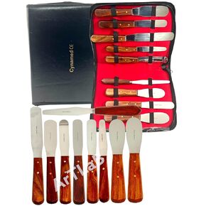 ArTLaB Premium Stainless Steel Lab Spatulas with Wooden Handle Stainless Steel Blades Set of 9 -Dental Mixing Spatula Plastic Alignate Mixing Wooden Hanlde