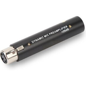 Inlilne Microphone Preamp 28DB Gain, DM1 Active Mic Booster with Lossless Amplification, for Studio Recording, Live Streaming, Speeches, KTV