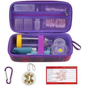 MGZNMTY Travel Carrying Case Compatible with Asthma Inhaler Spacer for Adults and Children, Masks, Inhaler Holder with Asthma Alert Tag and Medical Card, Shoulder Strap (Only Case) (Black)