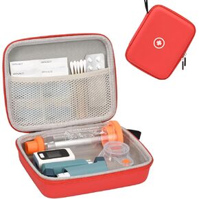 Hard Travel Case for Asthma Inhaler, Inhaler Spacer Case for Kids and Adults, Masks, Asthma Accessories Case with Mesh Pocket for Medicine and Other Accessories, Red (Case Only)