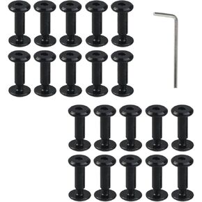 20 Sets M5×5mm Black Leather Rivets Stainless Steel Binding Screws Φ6×6mm Belt Screws for Crafting, Leather, DIY Accessories