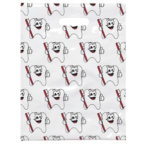 Tootie Tooth Scatter Print Dental Giveaway Bags, 8" x 10", 100 Pack