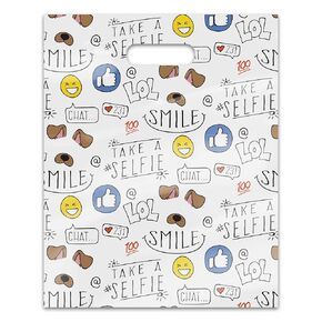 Practicon Let's Get Social 6" x 12" Dental Giveaway Bag, Dental Hygiene Patient Care Goodie Bag, Dentist Office Plastic Gift Bags, 100 Pack