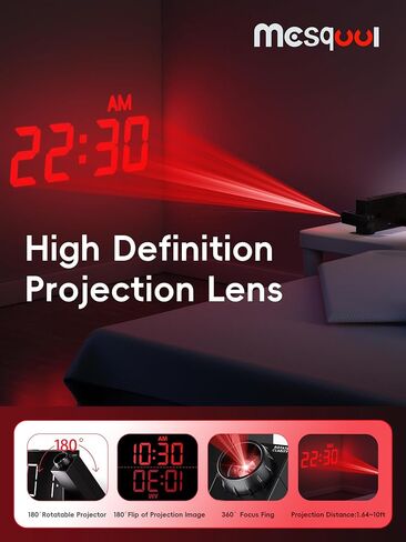 Mesqool Digital Projection Alarm Clock with Dual Alarms, 5 Levels Dimmer in Kuwait