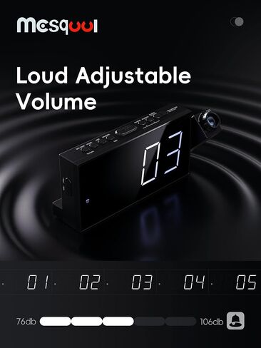 Mesqool Digital Projection Alarm Clock with Dual Alarms, 5 Levels Dimmer in Kuwait