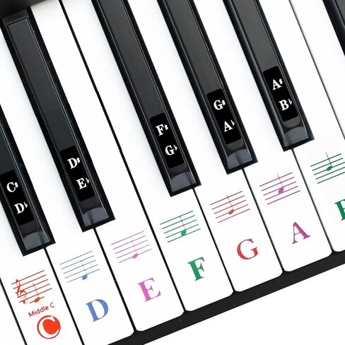 ملصقات لوحة مفاتيح البيانو من DERAYEE للمبتدئين، ملصقات ملاحظات للوحة مفاتيح البيانو قابلة للإزالة، ملصقات حروف موسيقية شفافة لمفاتيح 88/79/61/54/49/37 in Kuwait