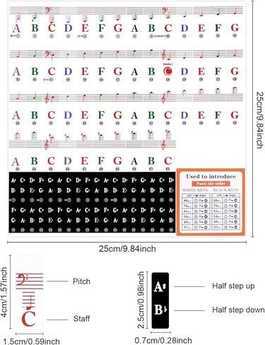 ملصقات لوحة مفاتيح البيانو من DERAYEE للمبتدئين، ملصقات ملاحظات للوحة مفاتيح البيانو قابلة للإزالة، ملصقات حروف موسيقية شفافة لمفاتيح 88/79/61/54/49/37 in Kuwait