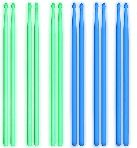 YOUEON 6 Pairs 5A Luminous Light up Drumsticks Glow in The Dark, 16 Inch Drum Sticks with Anti-slip Handle for Jazz, Folk, Rock Band, Small Venue and Acoustic Performance, Green & Blue in Kuwait
