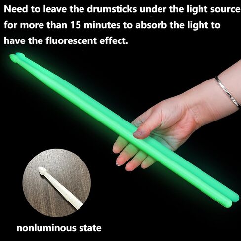YOUEON 6 Pairs 5A Luminous Light up Drumsticks Glow in The Dark, 16 Inch Drum Sticks with Anti-slip Handle for Jazz, Folk, Rock Band, Small Venue and Acoustic Performance, Green & Blue in Kuwait