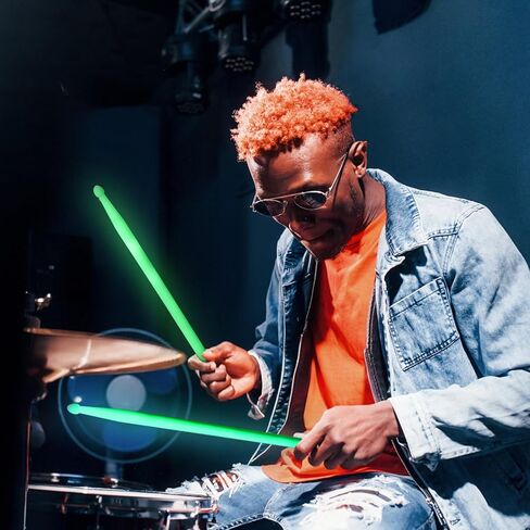 YOUEON 6 Pairs 5A Luminous Light up Drumsticks Glow in The Dark, 16 Inch Drum Sticks with Anti-slip Handle for Jazz, Folk, Rock Band, Small Venue and Acoustic Performance, Green & Blue in Kuwait