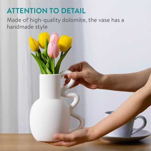 Navaris Sculptural Ceramic Vases for Flowers - White Modern Vase for for The Home and Office - Stylish Flower Vase for Modern Decor - 25cm/9.8 Inches High Vase in Saudi Arabia