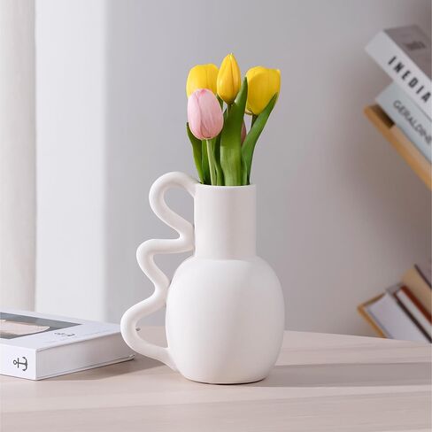 Navaris Sculptural Ceramic Vases for Flowers - White Modern Vase for for The Home and Office - Stylish Flower Vase for Modern Decor - 25cm/9.8 Inches High Vase in Saudi Arabia