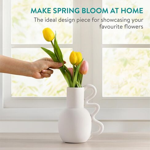 Navaris Sculptural Ceramic Vases for Flowers - White Modern Vase for for The Home and Office - Stylish Flower Vase for Modern Decor - 25cm/9.8 Inches High Vase in Saudi Arabia