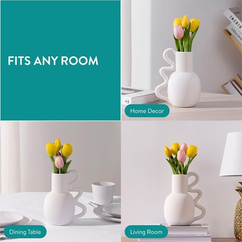 Navaris Sculptural Ceramic Vases for Flowers - White Modern Vase for for The Home and Office - Stylish Flower Vase for Modern Decor - 25cm/9.8 Inches High Vase in Saudi Arabia