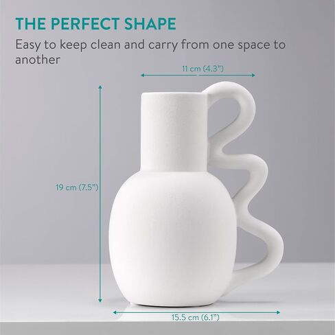 Navaris Sculptural Ceramic Vases for Flowers - White Modern Vase for for The Home and Office - Stylish Flower Vase for Modern Decor - 25cm/9.8 Inches High Vase in Saudi Arabia