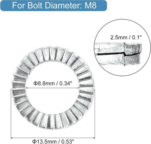 uxcell Wedge Locking Washers for M8 Bolts, 10pcs 304 Stainless Steel Washers Vibration Resistant Safety Washers in Saudi Arabia