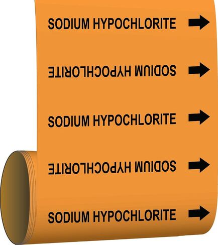 Brady 109681 Roll Form Pipe Marker, B-946, 8" X 30', Black On Orange Pressure Sensitive Vinyl, Legend "Sodium Hypochlorite" in Saudi Arabia